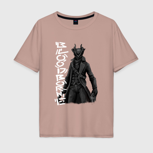 Мужская футболка хлопок Oversize Bloodborne охотник, цвет пыльно-розовый
