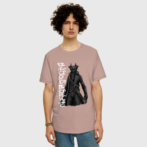 Мужская футболка хлопок Oversize Bloodborne охотник, цвет пыльно-розовый - фото 3