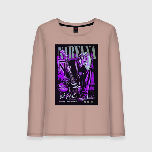 Женский лонгслив хлопок Nirvana band, цвет пыльно-розовый