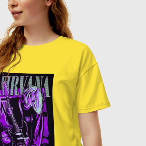 Женская футболка хлопок Oversize Nirvana band, цвет желтый - фото 3