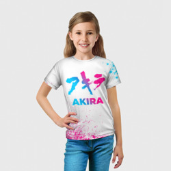 Футболка с принтом Akira neon gradient style для ребенка, вид на модели спереди №3. Цвет основы: белый