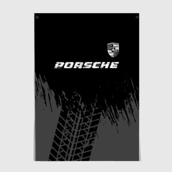 Постер Porsche Speed на темном фоне со следами шин: символ сверху