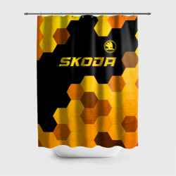 Штора 3D для ванной Skoda - gold gradient: символ сверху