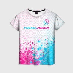 Женская футболка 3D Volkswagen neon gradient style: символ сверху