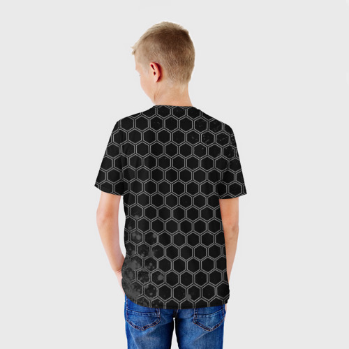 Детская футболка 3D с принтом Need for Speed glitch на темном фоне: надпись, символ, вид сзади #2