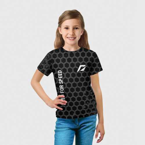 Детская футболка 3D с принтом Need for Speed glitch на темном фоне: надпись, символ, вид сбоку #3