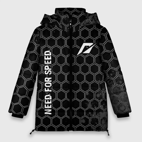 Женская зимняя куртка Oversize Need for Speed glitch на темном фоне: надпись, символ, цвет черный