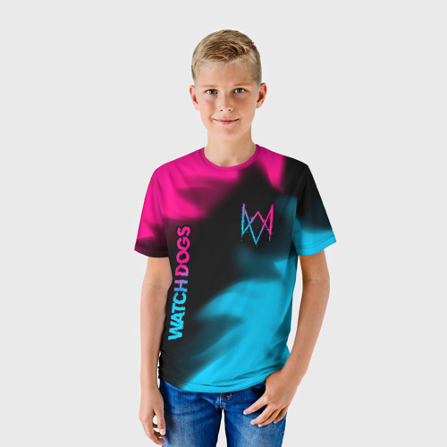 Детская футболка 3D Watch Dogs - neon gradient: надпись, символ, цвет 3D печать - фото 3