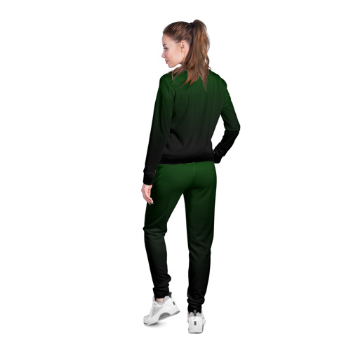 Женская олимпийка 3D с принтом Градиент чёрно-зеленый, вид сзади #2