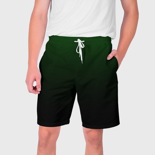 Мужские шорты 3D с принтом Градиент чёрно-зеленый, вид спереди #2
