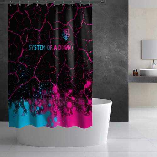 Штора 3D для ванной System of a Down - neon gradient: символ сверху - фото 2
