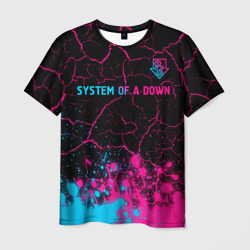 Мужская футболка 3D System of a Down - neon gradient: символ сверху