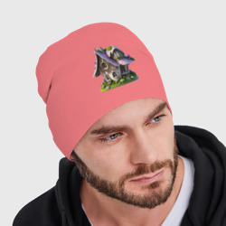 Мужская шапка демисезонная Фантастический домик с розовой крышей - фото 2