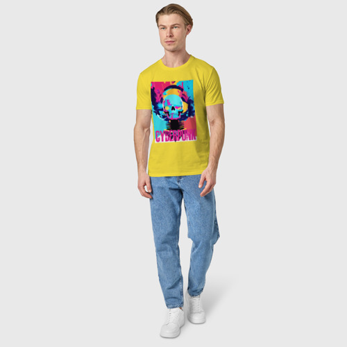 Мужская футболка хлопок Cool skull - Cyberpunk - pop art, цвет желтый - фото 5