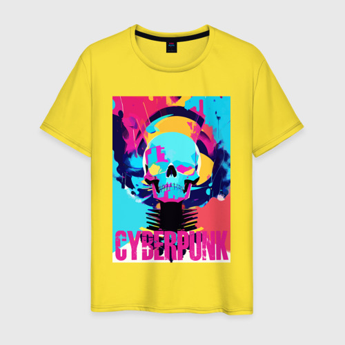 Мужская футболка хлопок Cool skull - Cyberpunk - pop art, цвет желтый