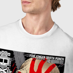Футболка с принтом Обложка альбома AfterLife группы Five Finger Death Punch для мужчины, вид на модели спереди №4. Цвет основы: белый