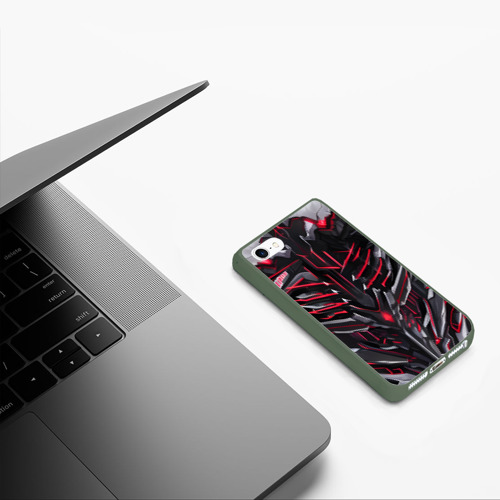Чехол для iPhone 5/5S матовый Красная кибер броня, цвет темно-зеленый - фото 5