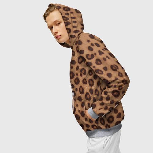 Мужская толстовка 3D на молнии с принтом Шкура леопарда коричневая, вид сбоку #3