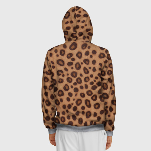 Мужская толстовка 3D на молнии с принтом Шкура леопарда коричневая, вид сзади #2