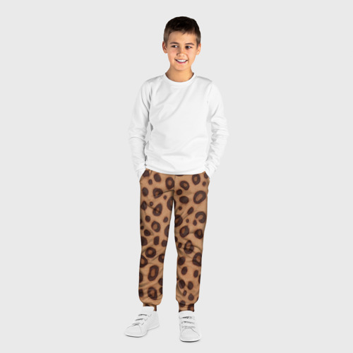 Детские брюки 3D с принтом Шкура леопарда коричневая, вид сбоку #3