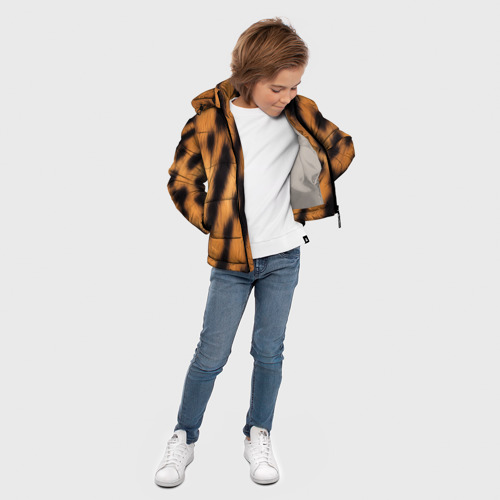 Зимняя куртка для мальчиков 3D с принтом Шкура тигра коричневая, вид сбоку #3