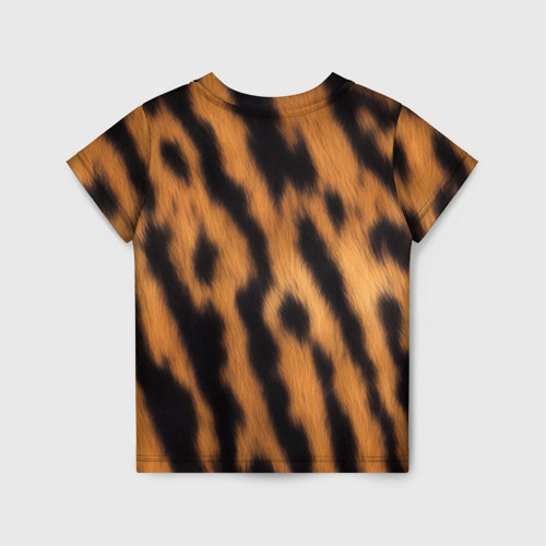 Детская футболка 3D с принтом Шкура тигра коричневая, вид сзади #1