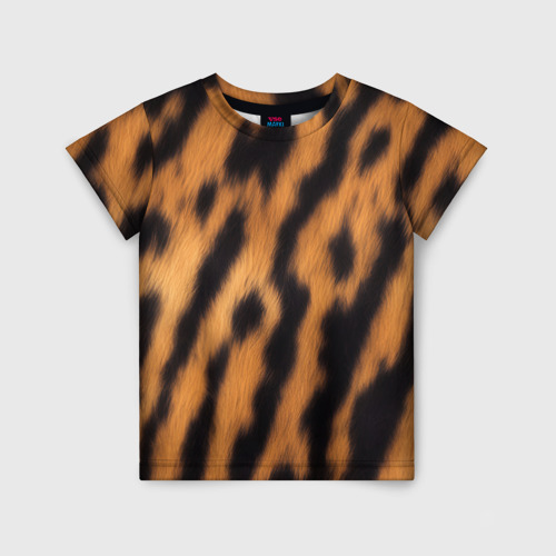 Детская футболка 3D с принтом Шкура тигра коричневая, вид спереди #2