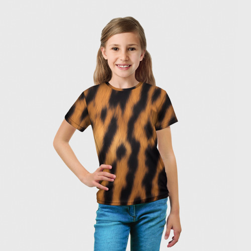 Детская футболка 3D с принтом Шкура тигра коричневая, вид сбоку #3