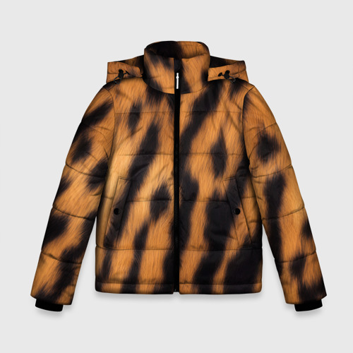 Зимняя куртка для мальчиков 3D с принтом Шкура тигра коричневая, вид спереди #2
