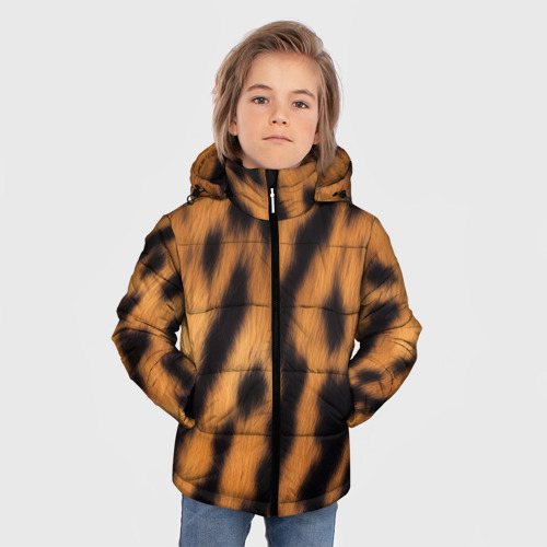 Зимняя куртка для мальчиков 3D с принтом Шкура тигра коричневая, фото на моделе #1