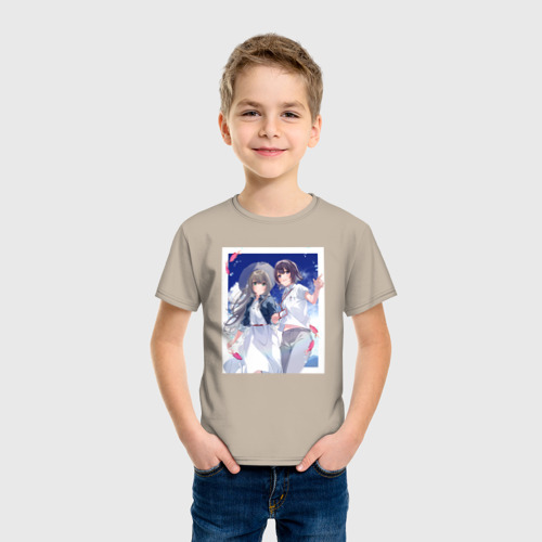 Детская футболка хлопок с принтом Кукуру Мисакино и Фука Миядзава - Акватоп белого песка, фото на моделе #1