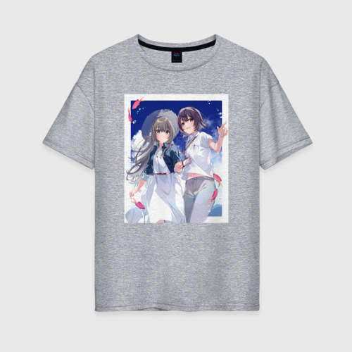 Женская футболка хлопок Oversize с принтом Кукуру Мисакино и Фука Миядзава - Акватоп белого песка, вид спереди #2