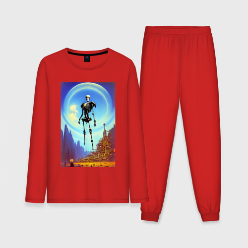 Мужская пижама с лонгсливом хлопок Призрак древнего города - нейросеть, цвет красный