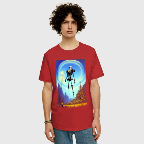 Мужская футболка хлопок Oversize с принтом Призрак древнего города - нейросеть, фото на моделе #1