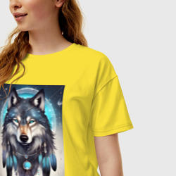 Женская футболка хлопок Oversize Шаман волк - фото 2