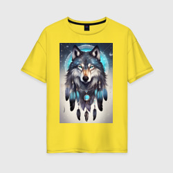 Женская футболка хлопок Oversize Шаман волк