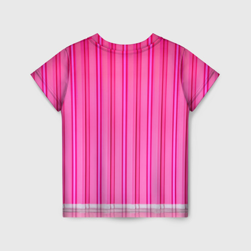 Детская футболка 3D с принтом Девушка в пурпурном платье в розовой комнате, вид сзади #1