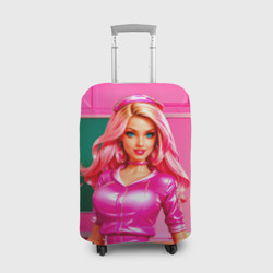 Чехол для чемодана 3D Девушка в пурпурном платье в розовой комнате