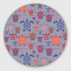 Круглый коврик для мышки Цветные морские черепахи на сером фоне