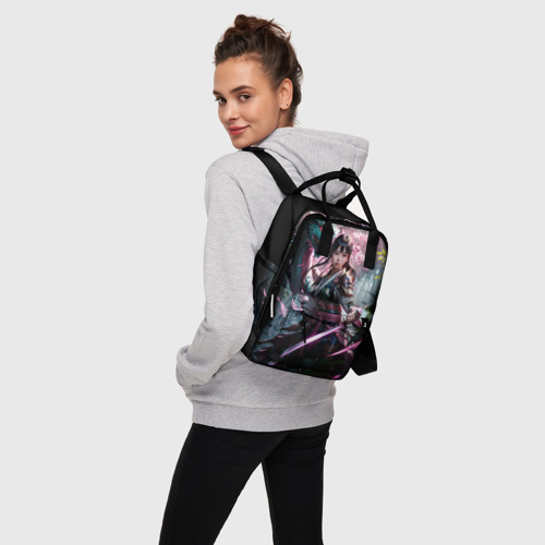 Женский рюкзак 3D с принтом Японская девушка и дракон, вид сбоку #3