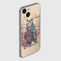 Чехол для iPhone 15 силиконовый с защитой камеры Кот-самурай - фото 2