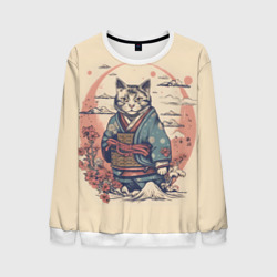 Мужской свитшот 3D Кот-самурай