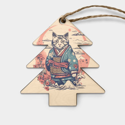Игрушка деревянная Ёлочка Кот-самурай