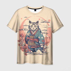 Мужская футболка 3D Кот-самурай