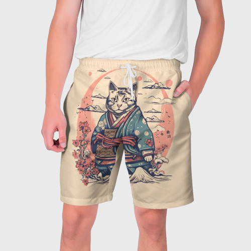 Мужские шорты 3D Кот-самурай, цвет 3D печать