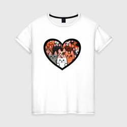 Женская футболка хлопок Котики в сердце