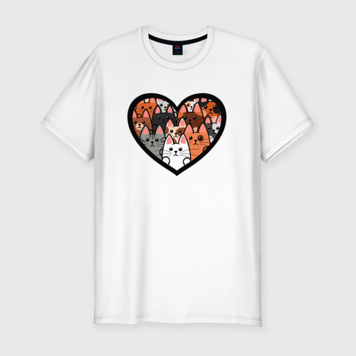Мужская футболка хлопок Slim Котики в сердце, цвет белый