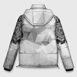 Куртка с принтом Тату розы на геометрическом фоне кристаллов для мужчины, вид сзади №1. Цвет основы: черный
