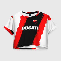 Женская футболка Crop-top 3D Ducati moto - красные полосы