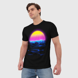 Мужская футболка 3D Неоновый закат - гранж - фото 2